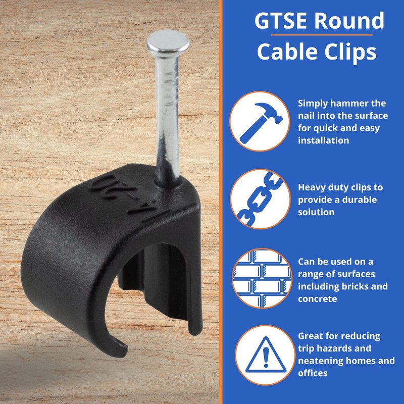 GTSE Round Black Cable Clips, For Cables 14-20 mm, Box