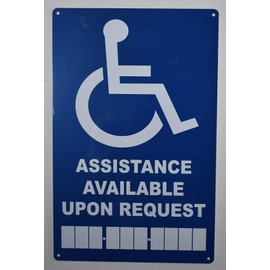 Assistance Available Upon Request with Phone Number Sign (Blue,Aluminium, 9x14)-The Pour Tous Blue LINE