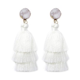 Rave Envy White Tassel Earrings for Women - Colorful Layered Tassle Bohemian Earrings