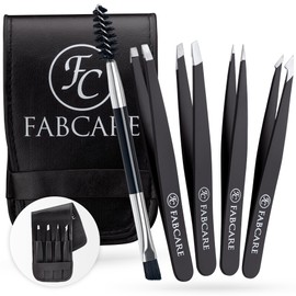 Eyebrow Tweezers Set with Case (4-Piece), Improved Tip, Tweezers, Eyebrow Tweezers, Professional, with Grip Coating, Plucking Tweezers for Hair Removal