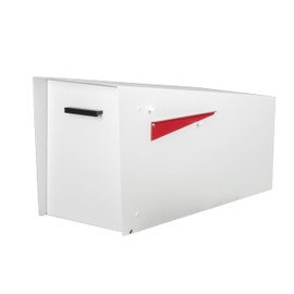 Ilyapa Modern Mailbox with Angle Design Post Mount - White Powder Coated Metal Mailbox - Waterproof for Curbside Parcels, with Magnetic Close Door