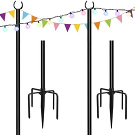 Tigerden 10ft String Light Poles for Soft Surfaces, Light Poles for Outdoor String Light, Perfect for Garden, Backyard, and Patio Lighting Stand for Parties, Wedding - Matte Black Finish - 2 Pack