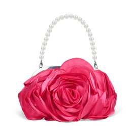 HuiYStar Women's Frizione Satin Evening Bag with 3D Flowers Shoulder Bag with Chain Strap, Rose Red