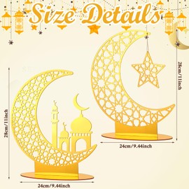Tujoe 2 Pcs Ramadan Decorations Eid Mubarak Night Light Tabletop Decoration Light up Moon Star Castle Table Decor Ramadan Acrylic Lantern for Home Islamic Muslim Party Supplies(Stylish)