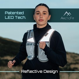 Grey ArcticFit LED Running Vest - Adjustable Unisex Reflective Vest with Phone Holder and Storage - Lightweight and Durable Running Backpack Alternative - Hydration Vest (Grey, One Size)