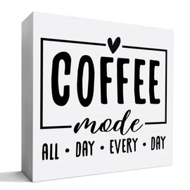 Funny Coffee Bar Table Decor Wooden Sign, Coffee Decoration for Home Coffee Bar Cafe Coffee Shop Station Corner Kitchen Decor Sign, Gift for Women Men Coffee Lover, Coffee Mode