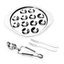 StnKitchExplor 4pcs Set of Escargot Tool Stainless Steel Snail 4 Pes Set Of Escargot Plate 12 Holes with Escargot tong and Escargot fork for Kitchen Restaurant - best kitchen gift