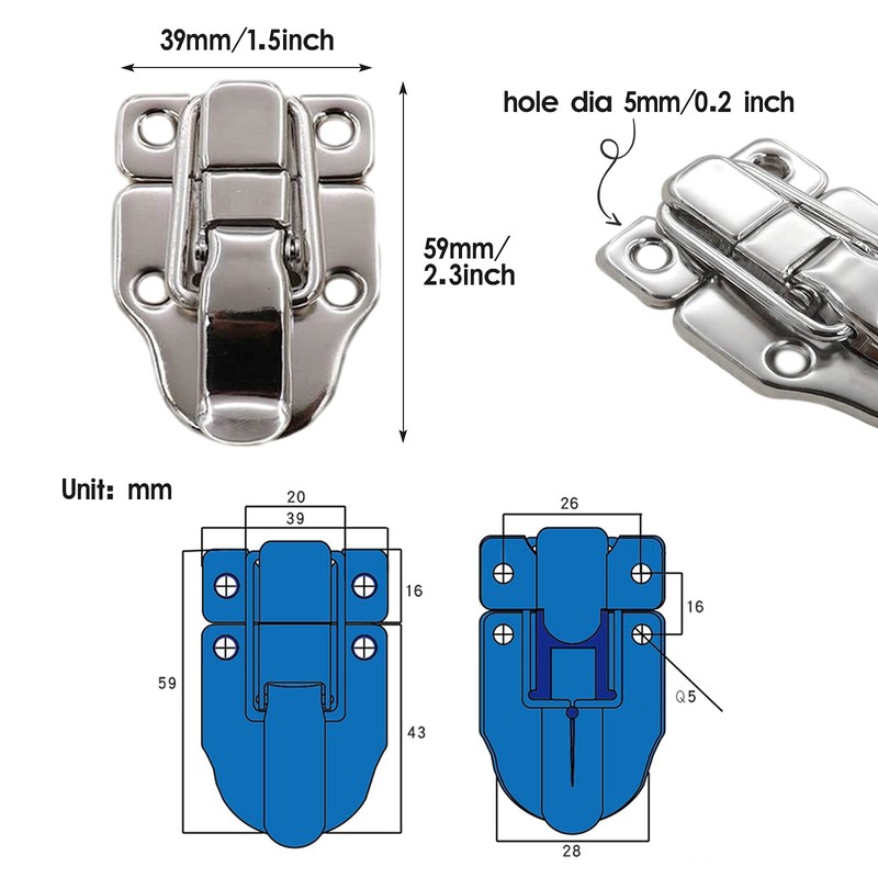 4pc Stainless Steel Sturdy Lock Toggle Catch Suitcase / Wooden