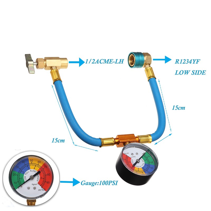 R1234YF Charging Hose with Gauge Kits, R-1234YF Adapter 1/2 LH