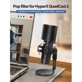 SUNMON Mic Pop Filter for HyperX QuadCast Microphone, Metal & Sponge Wind Pop Screen Mask Shield, Three Layers Mic Windscreen for HyperX QuadCast 2, QuadCast 2 S, QuadCast S