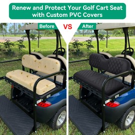 iLSKW Golf Cart Seat Covers for Rear Seat Fit Club Car EZGO Yamaha, Thinck Vinyl Leather with Convex Diamond Texure, Comfortable, Support Back,Breathable,Anti-Fading