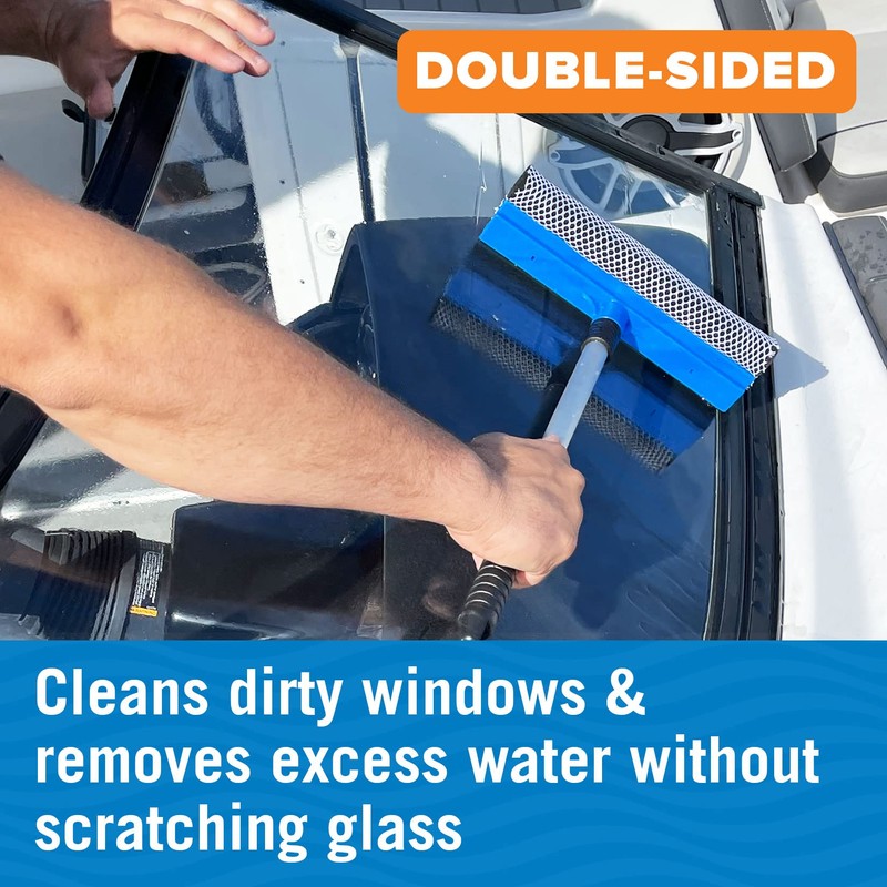 Window Squeegee with Long Handle and Scrubber, for Car, Boat,