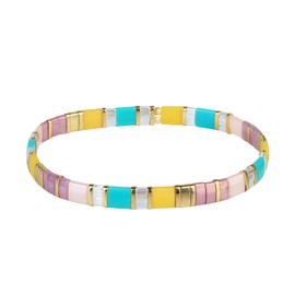 KELITCH Colourful Beach Stretch Bracelets Tila Beads Bracelets Boho Friendship Bracelets Charm Bracelets for Women, Stone bead nylon
