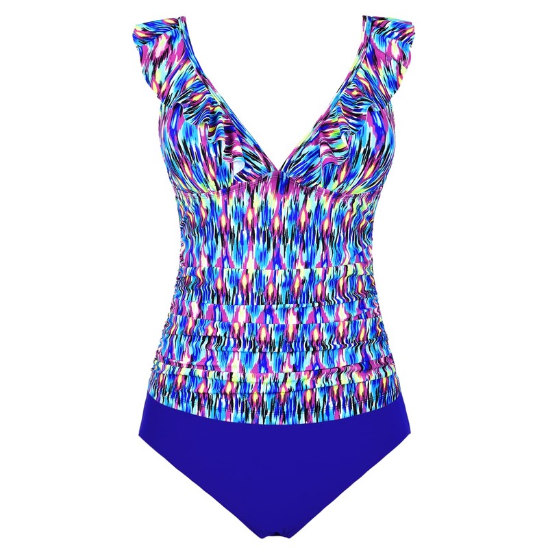 Hilor Women's Tankini Swimsuits Shirred Tummy Control Swimwear Ruffled V