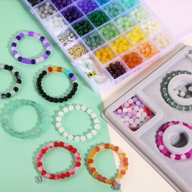 Funtopia 36 Colors Glass Beads, 8mm Beads Bracelet Making Kit, Crystal Gemstone Beads Imitative Jade Beads for Making Jewellery, Colorful Big Round Beads for Bracelets Necklaces Phone Chains DIY Crafts (1060 Pcs)