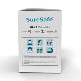 SURESAFE Premium Disposable Face Mask Pack of 100, 3 Ply face mask with ear loop, High Filtration, Comfortable and Breathable, Women and Men Face Mask, Blue