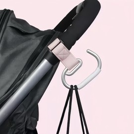 SURVART 3-Pack Heavy Duty Stroller Hooks Walker Hooks with Adjustable Vegan PU Leather Straps & Strong Carabiner Clips for Strollers, Wheelchairs, Shopping Carts, Bags (Blue, Pink, Black)