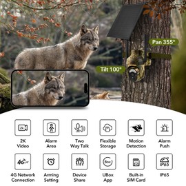 4G LTE Cellular Trail Cameras 2K 360° View Live Streaming Game Camera Built-in SIM Card with Motion Activated Color Night Vision Remote Phone Access Solar Powered Trail Camera IP65 Waterproof
