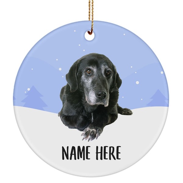 Personalized Name Labrador Retriever Black White Christmas Tree Ornaments Circle
