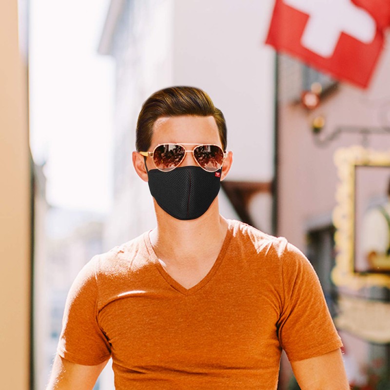 Swiss Eagle Black Cotton Respirator 6 Layer Reusable Outdoor Face