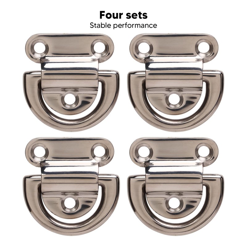 4 Sets Boat D Tie Down, Stainless Steel Folding Pad
