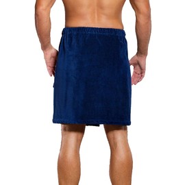 anatolian Men's Organic Cotton Body Wrap Towel - Adjustable Wrap Around After Shower Plush Terry Towels for Men to use in Gym Pool Beach Spa - Made in Turkey (Navy Blue)