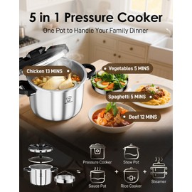 KitchLocker Pressure Cooker Stainless Steel 6.3 Quart,Olla De Presion For 2-3 People[Glass Lid & Steamer Rack Included][Press To Open][Compatible With Induction And Gas Stovetops]