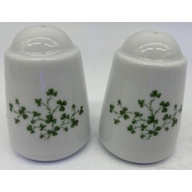 Salt & Pepper Shaker Set Tapered - White Porcelain w/St Patricks Day Shamrocks