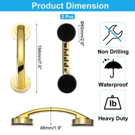 uxcell 2pcs Grab Bars for Bathtubs and Showers, 7.6" Mirror Glass Door and Window Handles Powerful Shower Suction Cup Anti-Slip Safety Bars for Senior Shower Chairs Gold