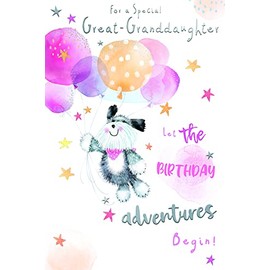 Great Granddaughter Let The Birthday Adventures Begin Cute Dog Birthday Card