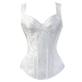 Grebrafan Straps Jacquard Weave Halter Corset Gothic Punk Bustier Shapewear (US(20-22) 6XL, White)