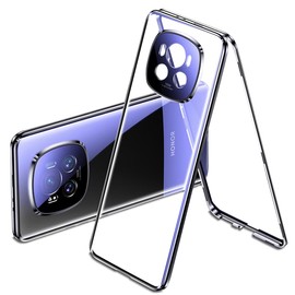 QUIETIP Case Compatible with Honor Magic 6 Pro 5G,Magnetic Body Metal Frame Double Sided Clear Tempered Glass with Camera Protection Cover,Black