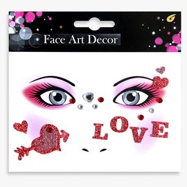 Valentine Face Gems Face Jewels Stickers Red Love Heart Lip Self Adhesive Eye Body Face Nail Hair Crystal Rhinestones for Makeup Festival Glitter Face Art Decor 2Sheets (style2)