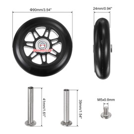 sourcing map Replacement Suitcase Wheels 90 x 24 mm Suitcase Rail Repair Kits Include 2 PU Bearing Wheels & Washers for Trolley Bags, Inline Skates and Rolling Boards