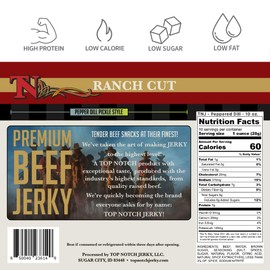 Top Notch Ranch Cut Jerky - 10 oz Bag of Beef Jerky - High Protein Snacks for Kids and Adults - Flavorful Strips of Premium Beef Jerky (Pepper Dill Pickle)