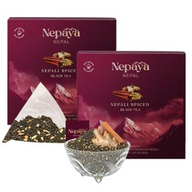 Organic Nepali Spiced Black Tea 30 Count (Pack of 2), Whole Loose Leaf Pyramid Tea Bags from the Himalayas, Biodegradable Tea Bags 100% Pure Blended with Exotic Spices, Masala Chai Tea