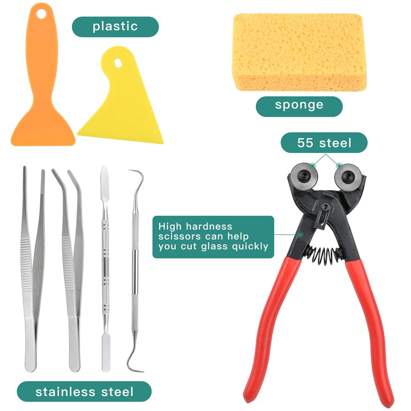 Worldity 19 Pcs Mosaic Tools Kit, Heavy Duty Glass Mosaic