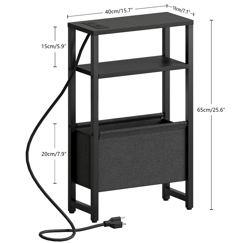 IRCPEN Narrow Side Table with Charging Station, Slim End Table