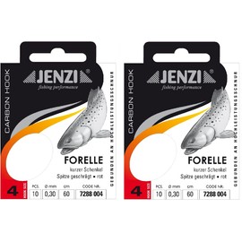 Economy set: 2 packs of Jenzi tied trout hooks (20 pieces) r mono, 60 cm hook size 4, 6, 8, 10 and 12 depending on selection + free Petri Heill! sticker (hook size 4)