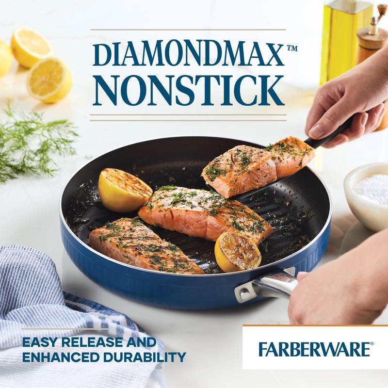 Farberware Style Nonstick Cookware Deep Round Grill Pan/Griddle, Dishwasher Safe,