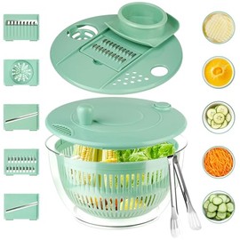 YUANYE Salad Spinner Large, 3 IN 1 Vegetable and Fruit Washing Bowl with Strainer, Lettuce Spinner with 5 Blades Slicer, Egg Yolk Strainer, Salad Bowl for Efficient Salad Preparation, 5.3 Qt