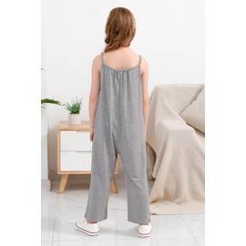 GORLYA Girls Sleeveless Casual Jumpsuit Rompers Straight Wide Leg Pants Outfits for 4-14T (GOR1097, 12Y, Gray)