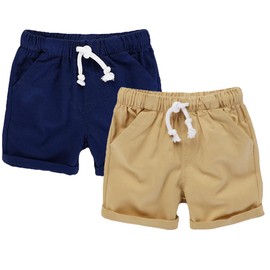 HILEELA ANG - Pantalones cortos chinos de algodón elástico para verano, con cordón, uniforme escolar, paquete de 2, 2packa2#(azul marino+caqui), 6 Años