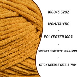 Plush Chunky Chenille Yarn for Crocheting, Soft Fluffy Velvet Yarn for Crocheting Amigurumi, Fuzzy Baby Blanket Knitting 400g/524yds Bulky（4 Ginger Color）