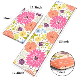 KMAT Kitchen Mat, Heavy Duty Ergonomic Comfort Foam Standing Desk Mat, Cushioned Anti Fatigue Kitchen Rugs for Floor, Waterproof Non-Slip Mats and Rugs Set for Office, Laundry，17.3"x30"+17.3x59