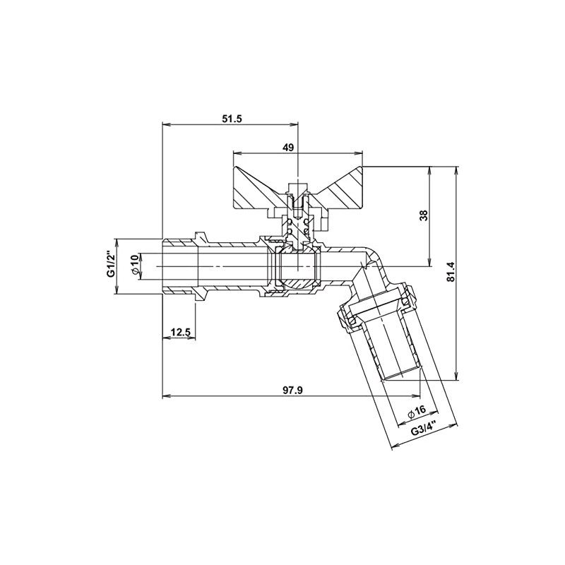 Somatherm 15/21-20/27 Chrome Plated Butterfly Ball Tap Grey