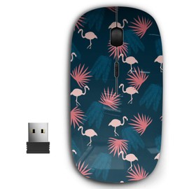 KAWAMOUSE 2.4G Ergonomic Portable USB Wireless Mouse for PC, Laptop, Computer, Notebook with Nano Receiver (Pink Flamingos Exotic Birds Tropical)
