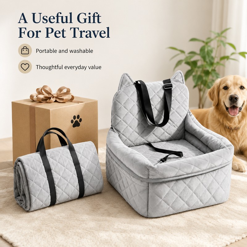 Dog Car Seat Bed for Travel - Removable Washable Quilted