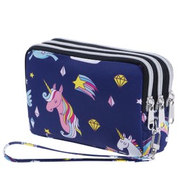 HAWEE Cell Phone Purse Wristlet Clutch Wallets for Women with Wrist Strap 3 Zipper Coin Pouch Bag Anti-water, Rainbow Unicorn