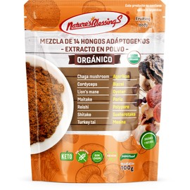 Mezcla de 14 Hongos Adaptógenos Orgánicos en Polvo | Nature's Blessings | 100g